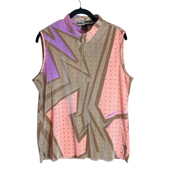 jamie sadock Tops - Jamie Sadock Womens Large Sleeveless Golf Top Geometric Pleated Quarter Zip Pink